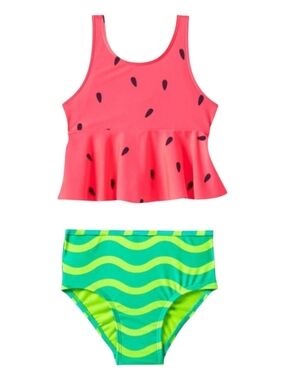 Cat & Jack Two-Piece Watermelon Print Tankini - Pink & Green Swimsuit